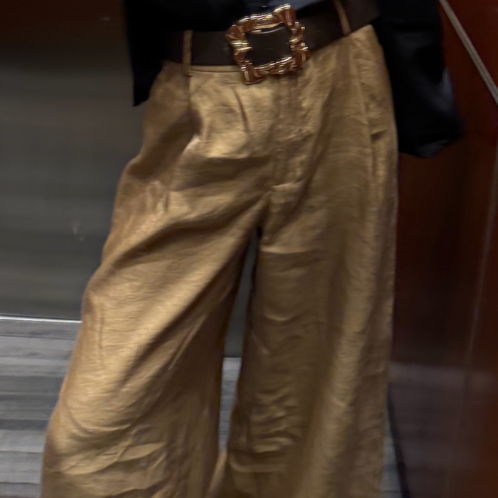 Zara satin trousers with gold belt